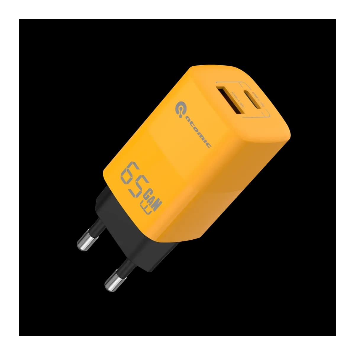 Адаптер питания сетевой Atomic UniQ G651 GAN 65W USB A+C / 10.187 (желтый)