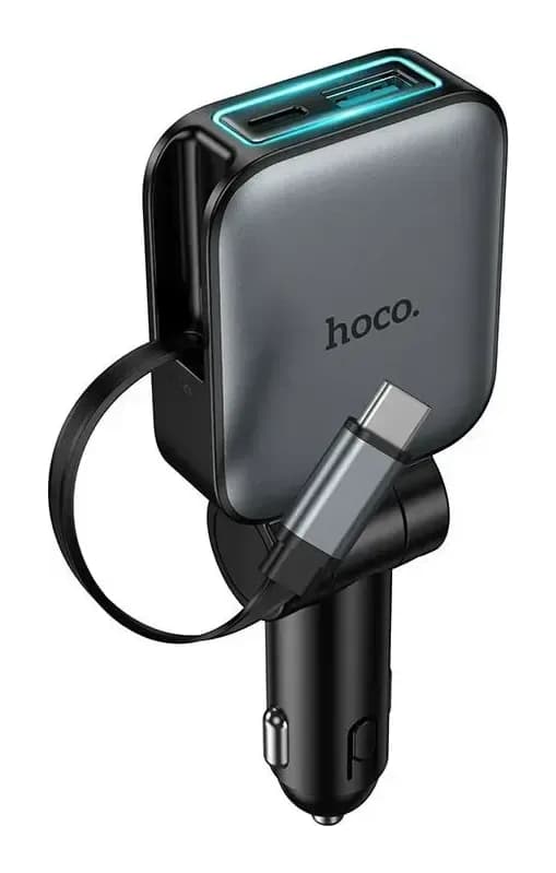 Автомобильное зарядное устройство Hoco Z67 + кабель (металлик)