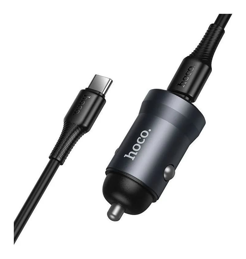 Автомобильное зарядное устройство Hoco Z62A + кабель Type-C-Type-C (металлик)