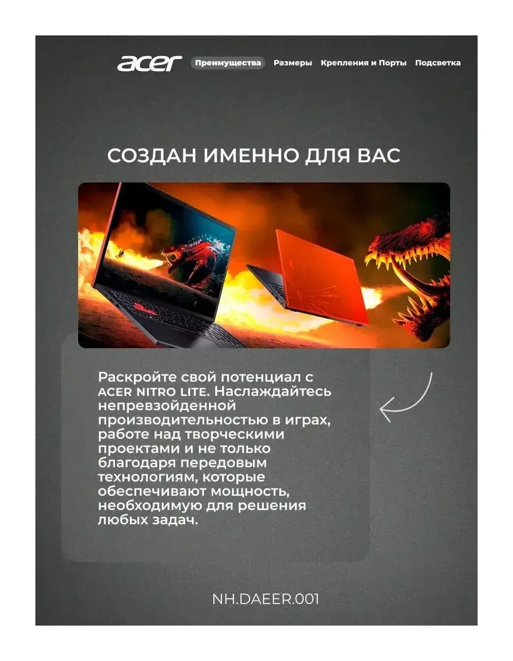 Игровой ноутбук Acer Nitro Lite NH.DAEER.001 / I5165SG45N без ОС