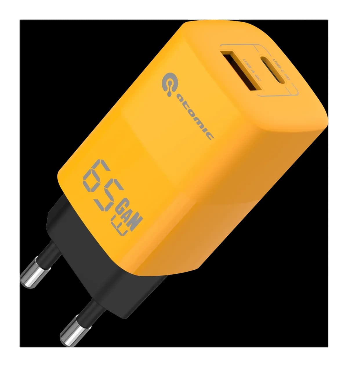 Зарядное устройство сетевое Atomic UniQ G651 GAN 65W USB A+C с кабелем USB С-С / 10.188 (желтый)