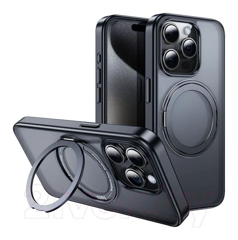 Чехол-накладка Hoco AS1 для iPhone 15 Pro Max магнитный с кольцом (черный)