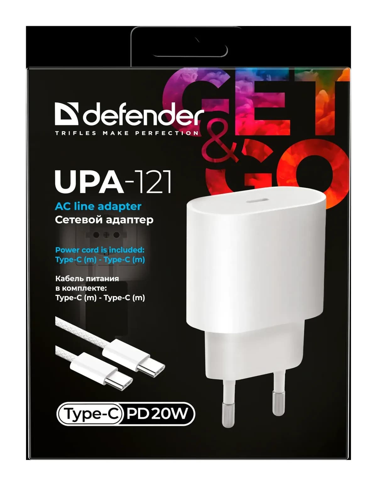 Зарядное устройство сетевое Defender UPA-121 20W USB-C + кабель Type-C / 83222  (белый)