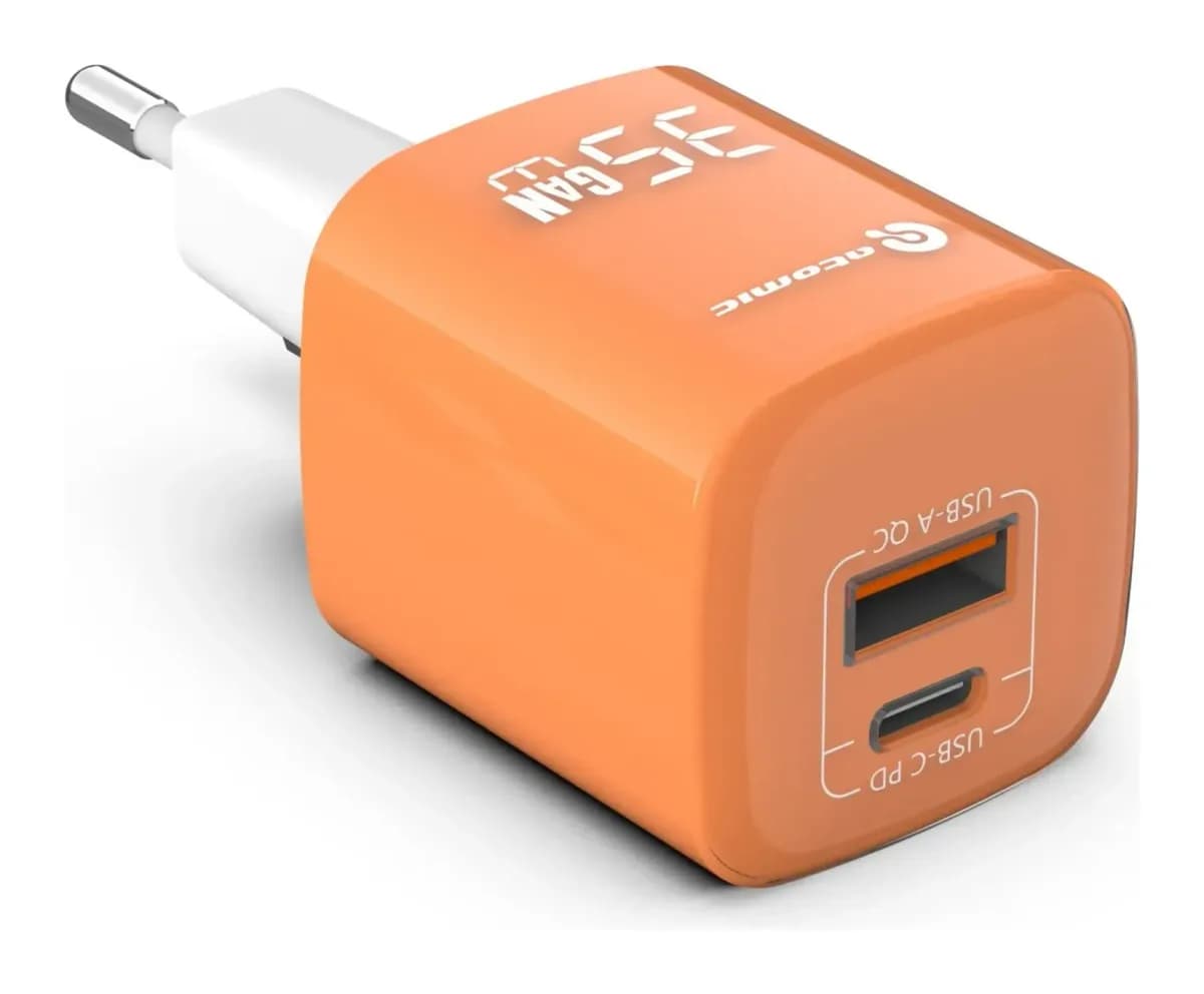 Зарядное устройство сетевое Atomic Crystal G351 GAN 35W USB A+C с кабелем USB С-С / 10.197 (оранжевый)
