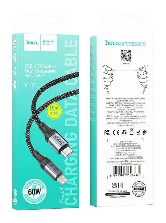 Зарядный кабель Hoco X102 Type-C to Type-C (1м, черный)
