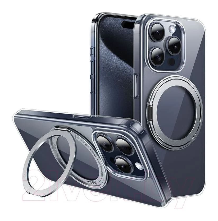 Чехол-накладка Hoco AS1 для iPhone 15 Pro магнитный с кольцом (прозрачный)