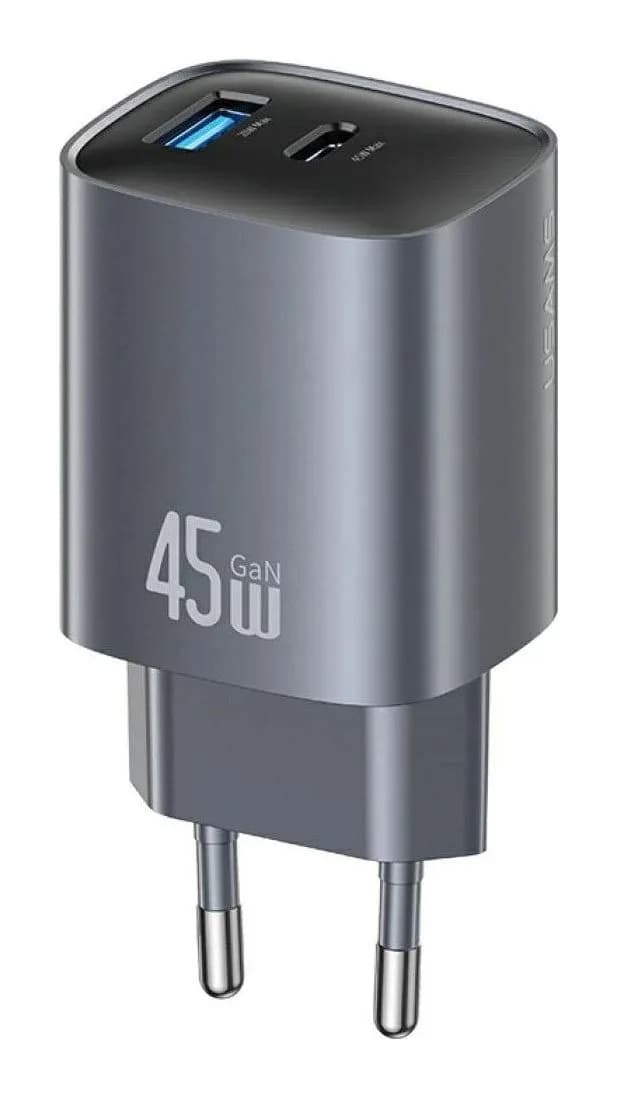 Адаптер питания сетевой Usams T66 45W GaN Dual-Port Fast Charger A+C / CC290TC01 (серый)