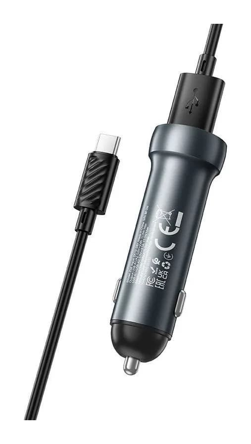 Автомобильное зарядное устройство Hoco Z54 + кабель Type-C (металлик)