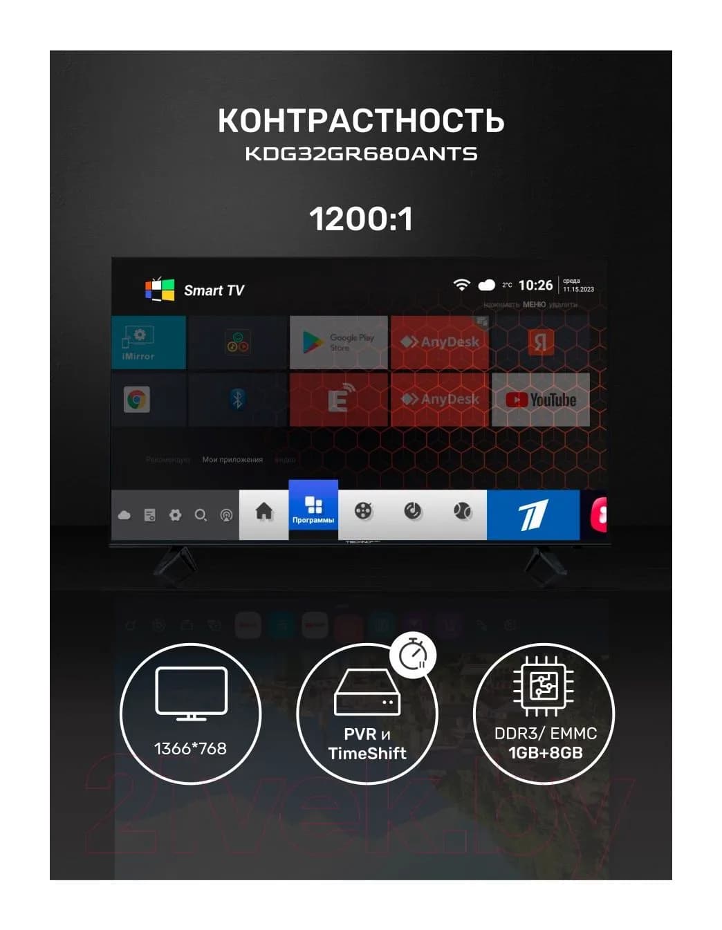 Телевизор TECHNO Smart 32" GR680 KDG32GR680ANTS