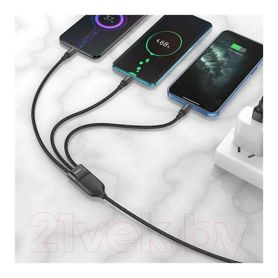 Зарядный кабель Hoco U104 3в1 Lightning + Micro + Type-C (1.2м, черный)