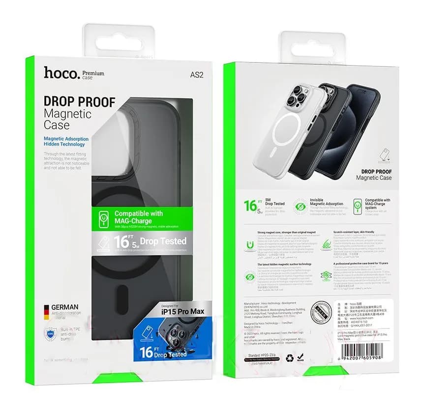 Чехол-накладка Hoco AS2 для iPhone 15 Pro Max магнитный противоударный (черный)