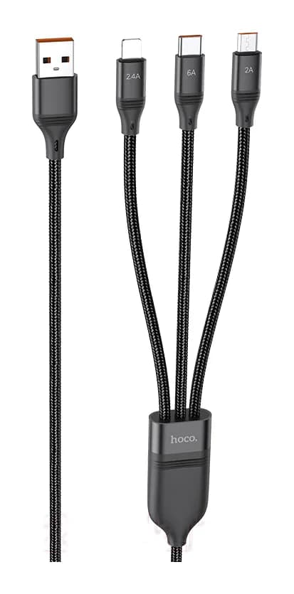 Зарядный кабель Hoco U104 3в1 Lightning + Micro + Type-C (1.2м, черный)