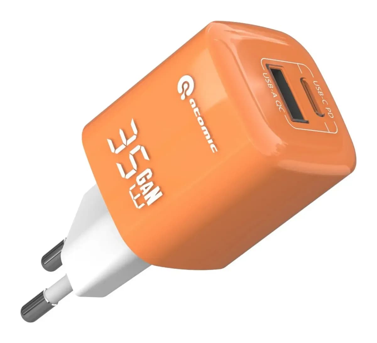 Зарядное устройство сетевое Atomic Crystal G351 GAN 35W USB A+C с кабелем USB С-С / 10.197 (оранжевый)