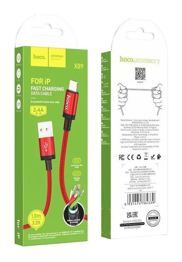 Зарядный кабель Hoco X89 Lightning (1м, красный)