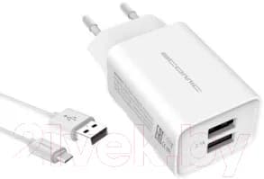 Зарядное устройство сетевое Atomic U400 (с кабелем microUSB, белый)