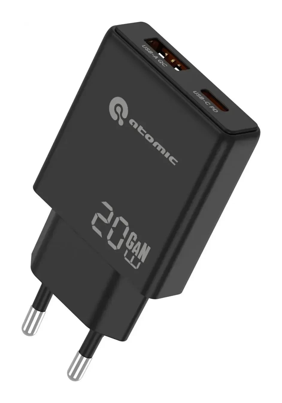 Зарядное устройство сетевое Atomic Blade G203 GAN 20W 2-порта USB (A+C) с кабелем USB (С-С) (1м)