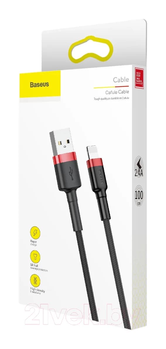 Зарядный кабель Baseus Cafule Lightning 2.4A / CALKLF-B19 (1м, красный/черный)