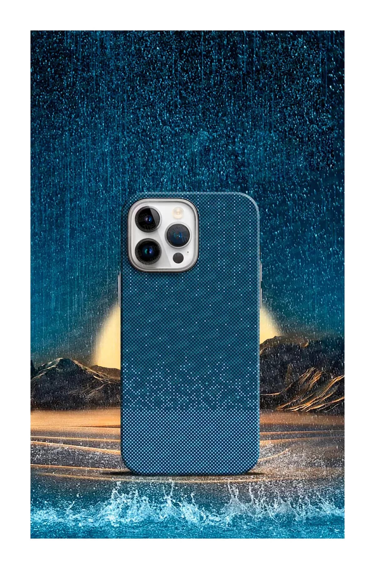 Чехол-накладка Luxo С MagSafe Карбоновый дождь LF77 для Apple iPhone 15 Pro (синий)