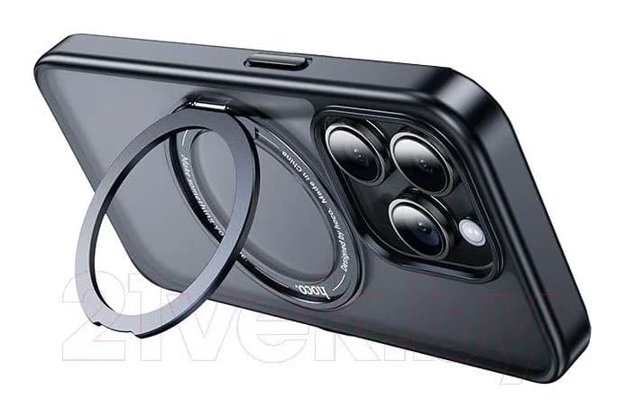 Чехол-накладка Hoco AS1 для iPhone 15 Pro Max магнитный с кольцом (черный)