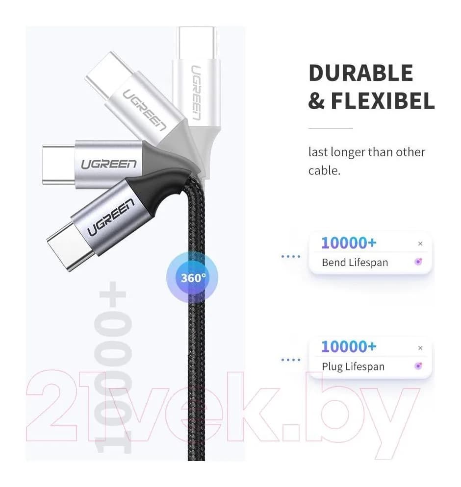 Зарядный кабель Ugreen US261 / 50150 (1м, черный)