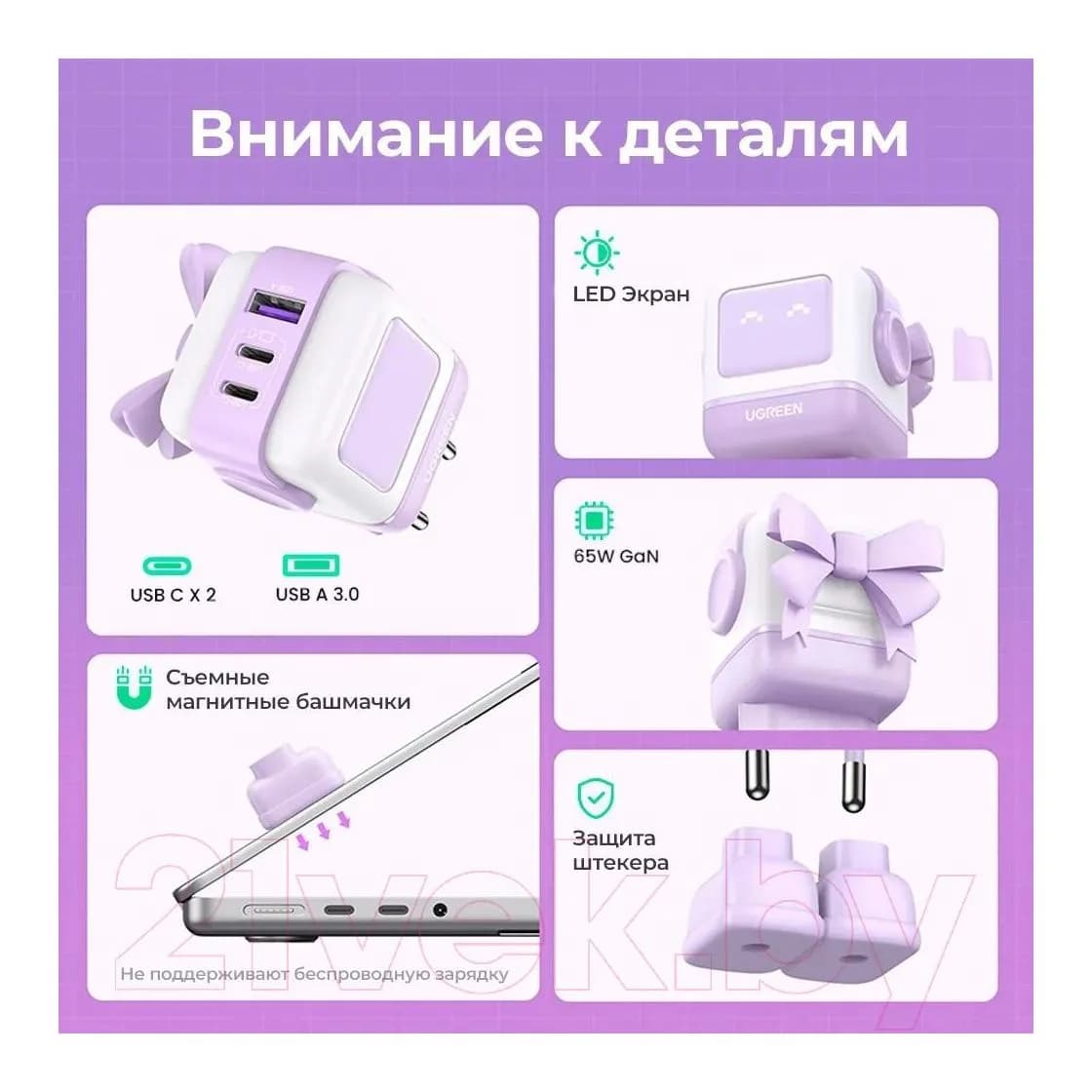Адаптер питания сетевой Ugreen CD361-35291 (сиреневый)