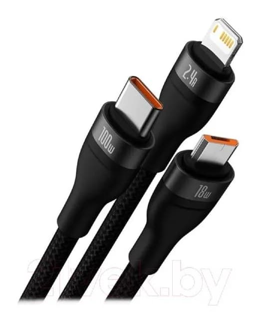 Зарядный кабель Baseus Flash Series II One-for-three / CASS030001 (1.2м, черный)