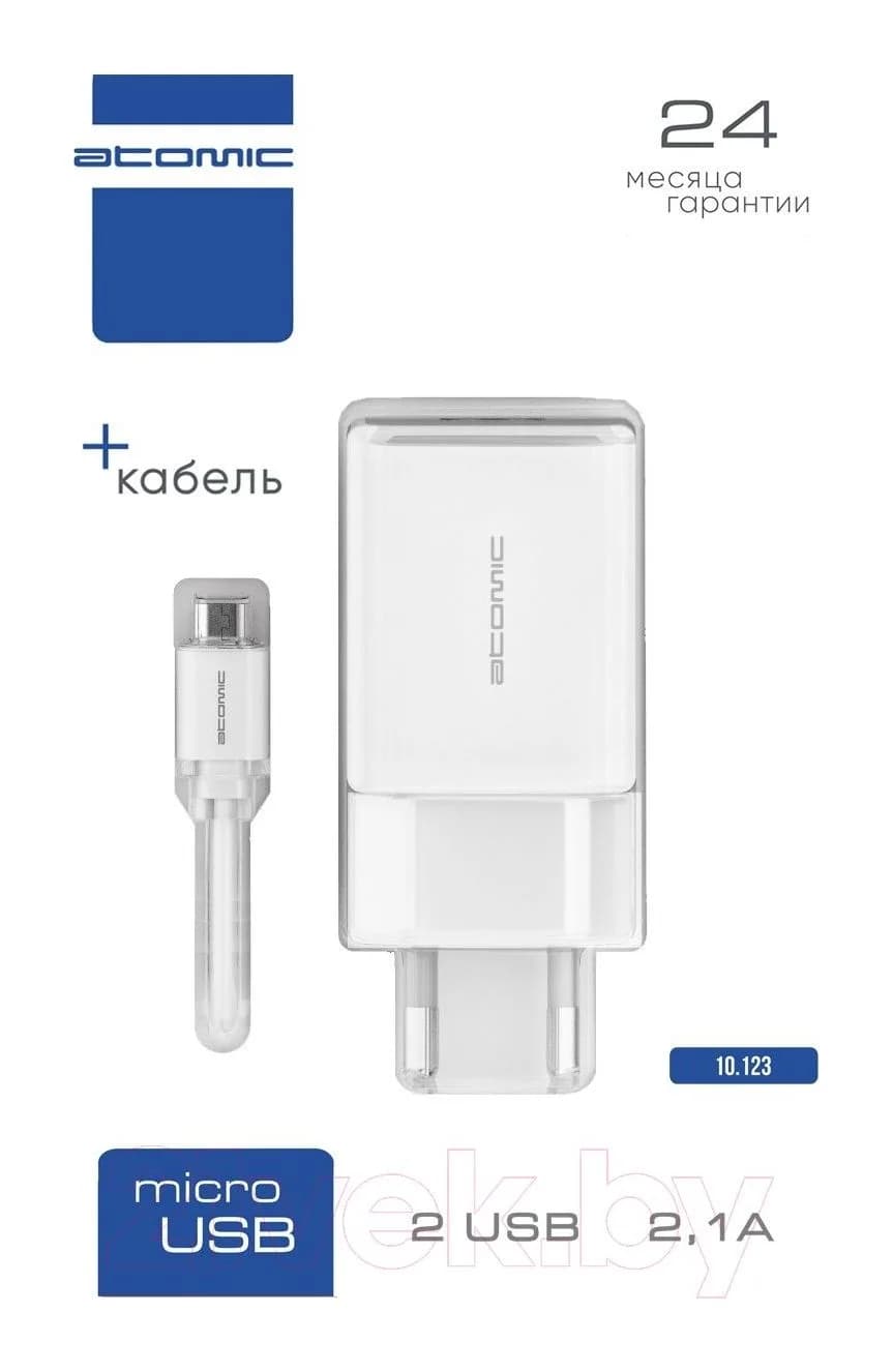 Зарядное устройство сетевое Atomic U400 (с кабелем microUSB, белый)