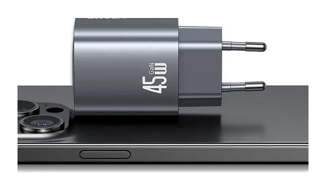 Адаптер питания сетевой Usams T66 45W GaN Dual-Port Fast Charger A+C / CC290TC01 (серый)