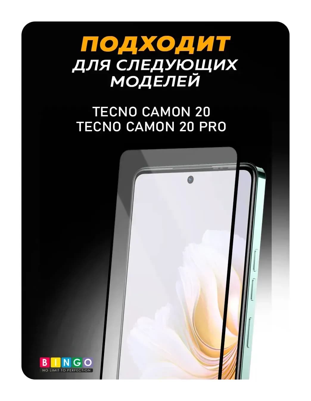 Защитное стекло для телефона Bingo Full Silkprint для Tecno Camon 20/Camon 20 Pro (черный)