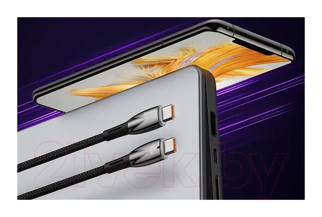 Зарядный кабель Baseus Glimmer Series Fast Charging Type-C to Type-C / CADH000801 (2м, черный)