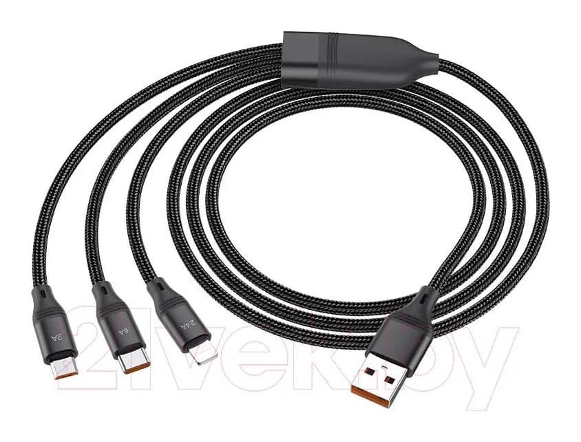 Зарядный кабель Hoco U104 3в1 Lightning + Micro + Type-C (1.2м, черный)