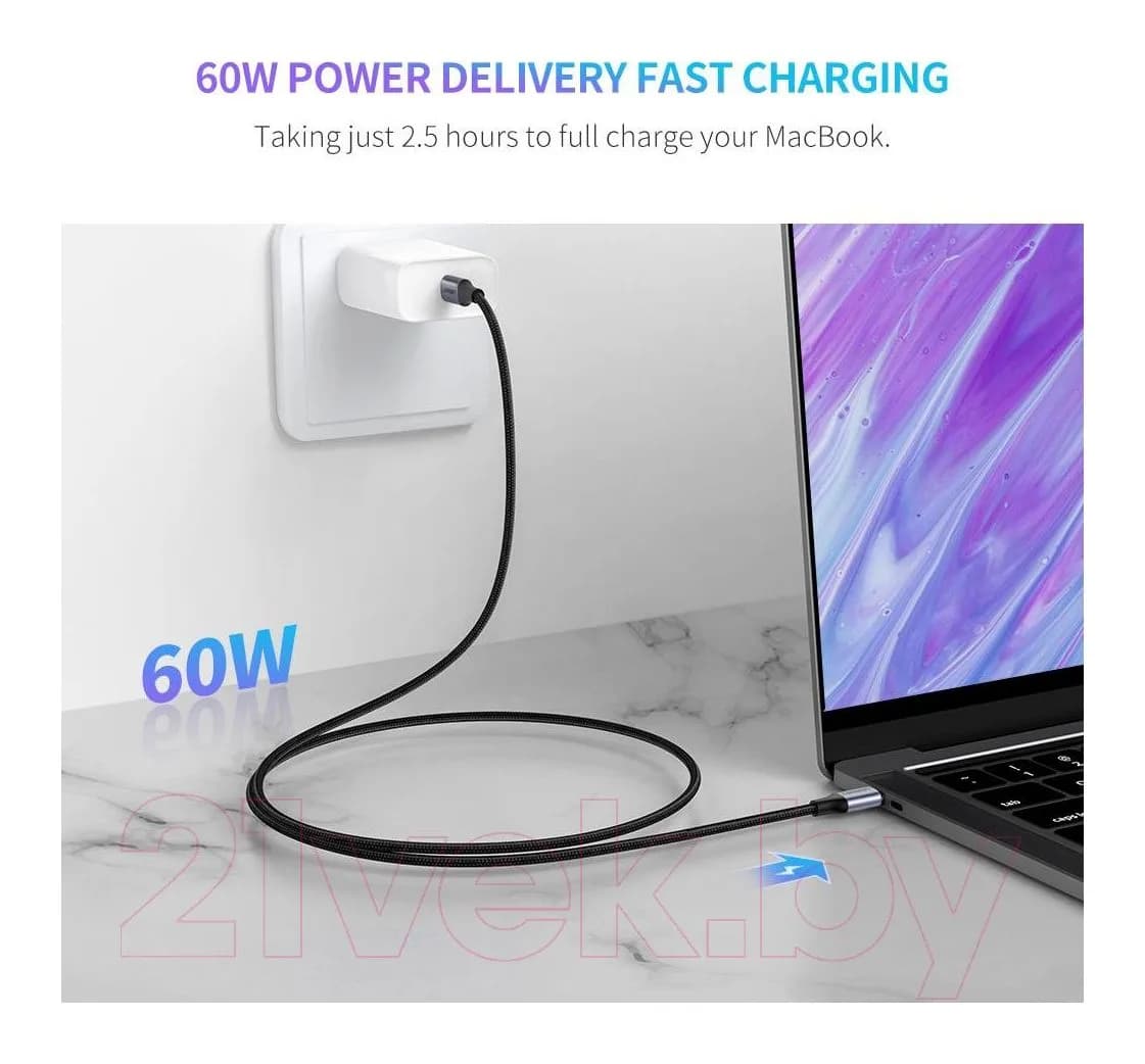 Зарядный кабель Ugreen US261 / 50150 (1м, черный)