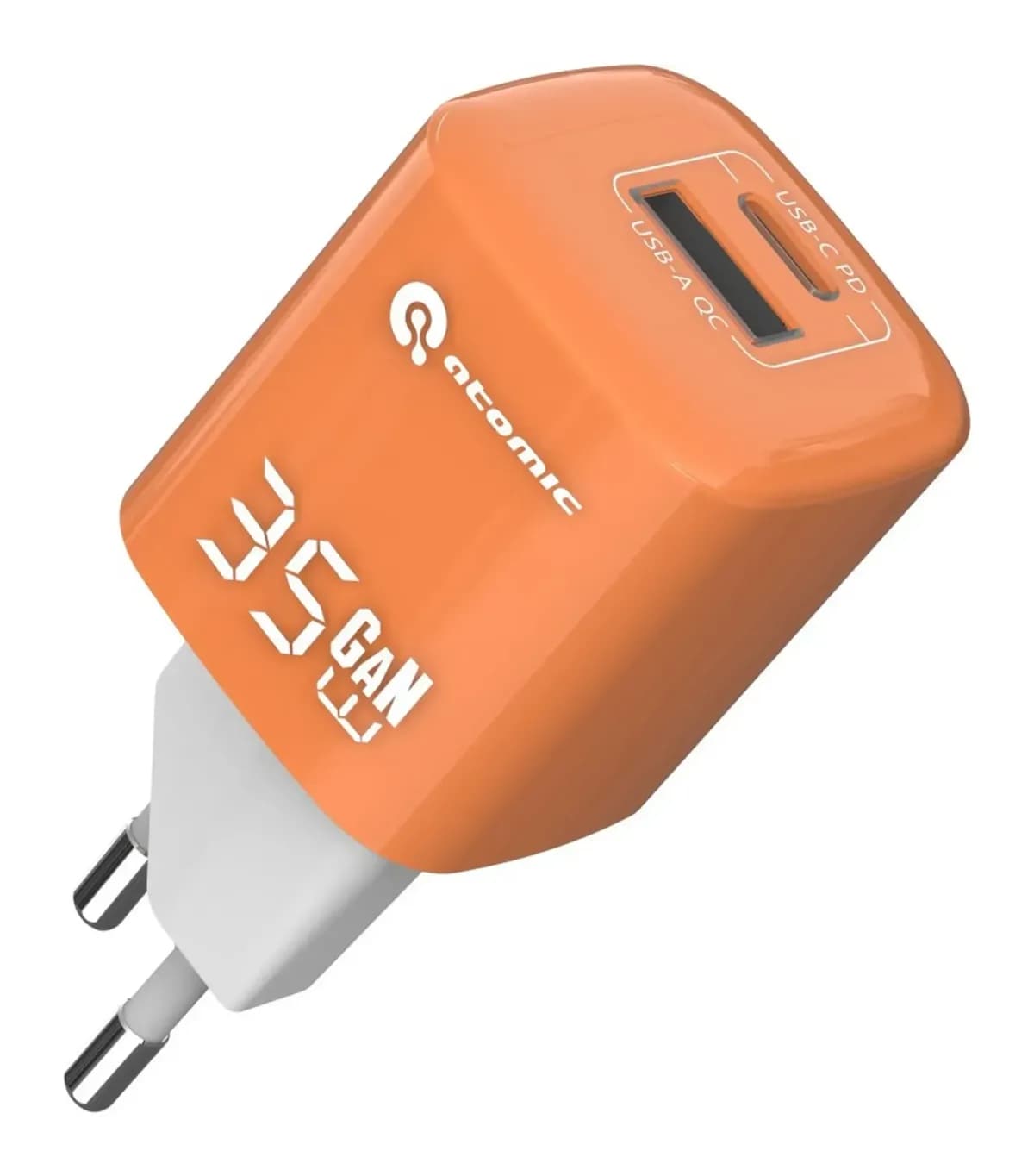 Зарядное устройство сетевое Atomic Crystal G351 GAN 35W USB A+C с кабелем USB С-С / 10.197 (оранжевый)